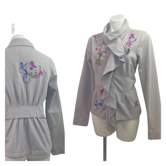 Antoinette C Embroidered Waterfall Frill Front Zip Jacket - Picture 1 of 16